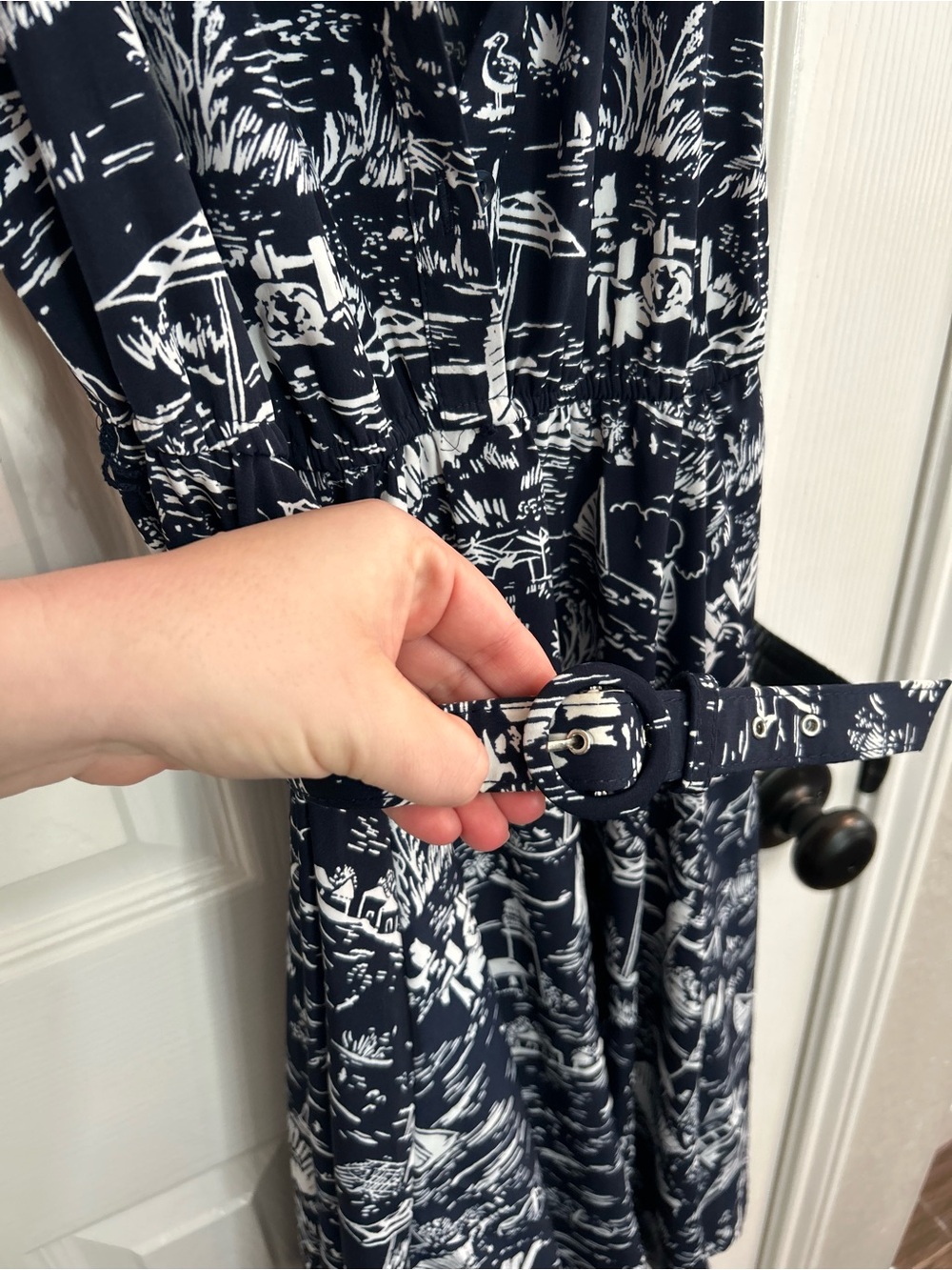 Charter Club Womens Belted A Line Dress Boat Lighthouse Nautical 10 petite - Picture 5 of 6